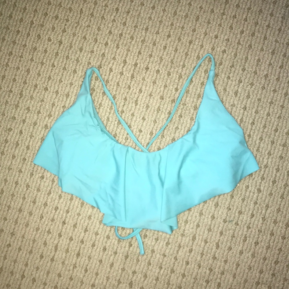 Blue ruffle bathing suit top